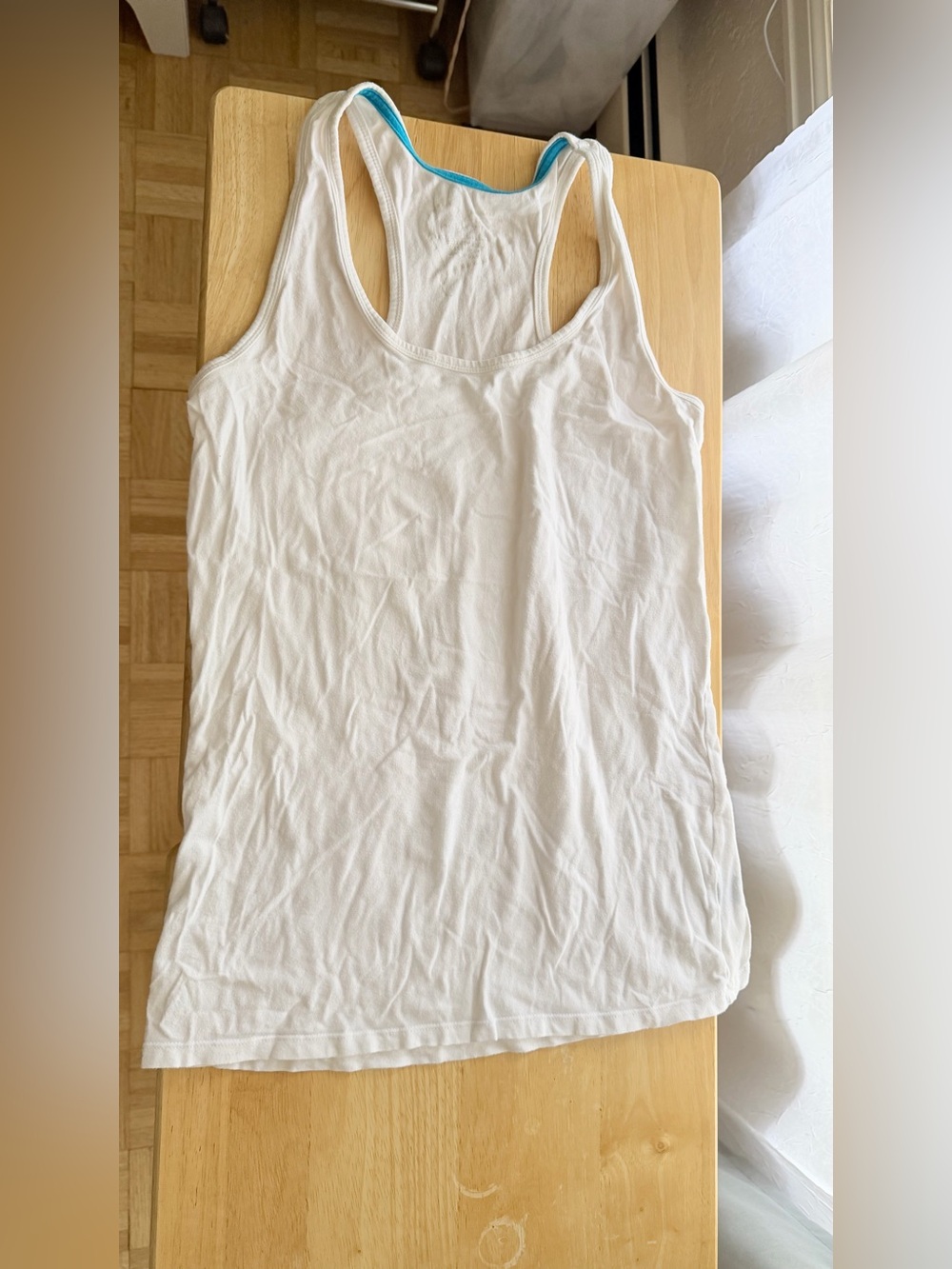 rue21 White Racerback Tank Top Large Aqua Turquoise Trim Y2K Basic Stretch Cami